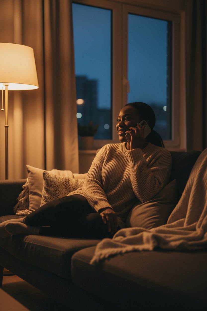 Black woman meeting someone special through free phone chat lines