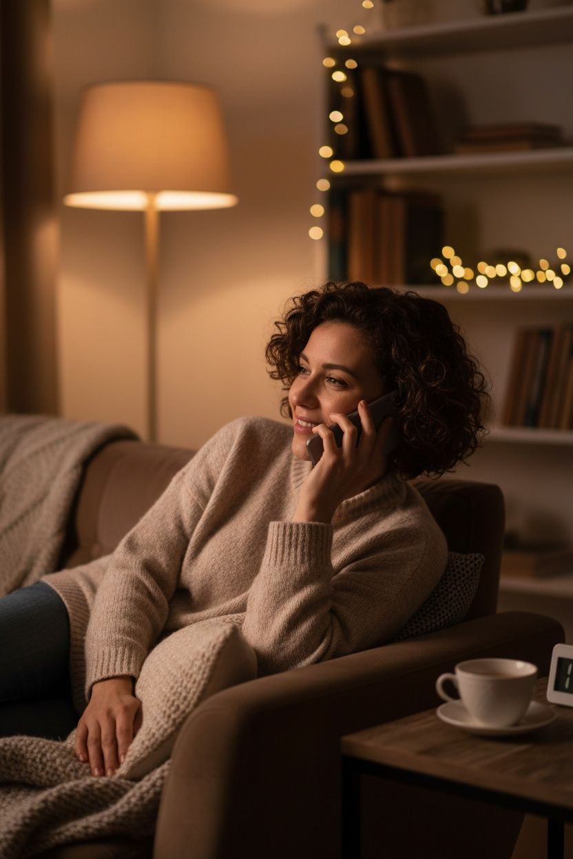 Lesbian woman meeting someone special through a late-night lesbian chat line