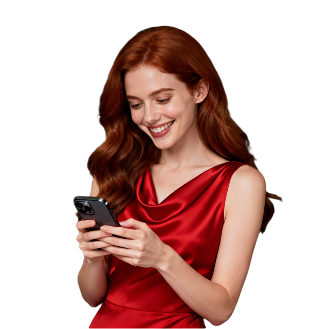 Woman using phone chat line to meet new people